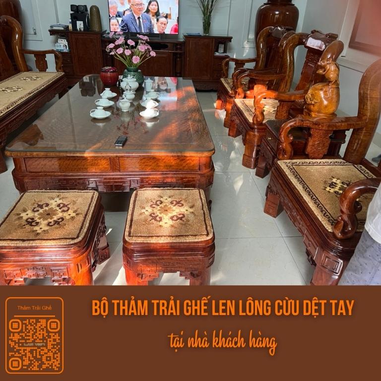 hubeauty-vn-Bộ thảm ghế len lông cừu dệt tay trải vừa in trên mặt ghế nhà khách hàng (4)