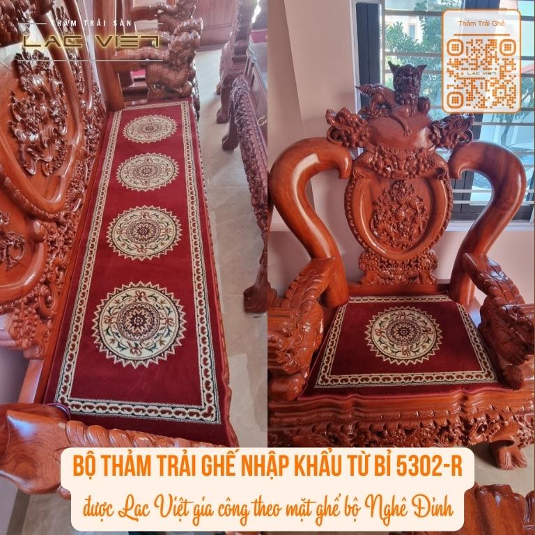 bộ thảm trải ghế nghê đỉnh hoa văn trống đồng đỏ, trải vừa in với ghế (1)