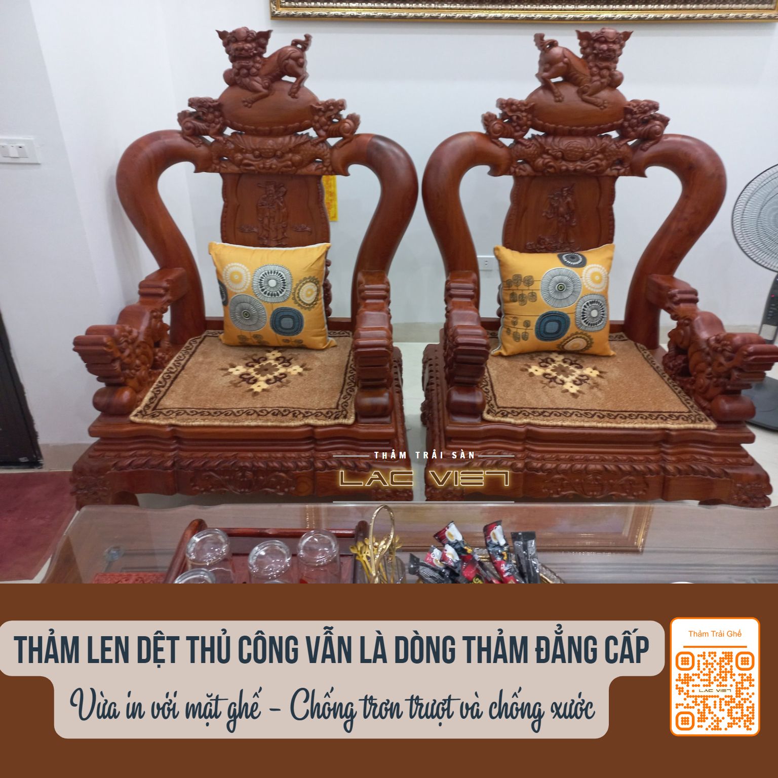 tham-trai-san-lac-viet-Bộ thảm trải ghế dệt tay đẳng cấp (3)