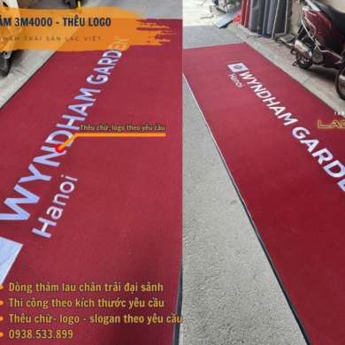 Thảm 3M4000 đỏ thêu logo khách sạn