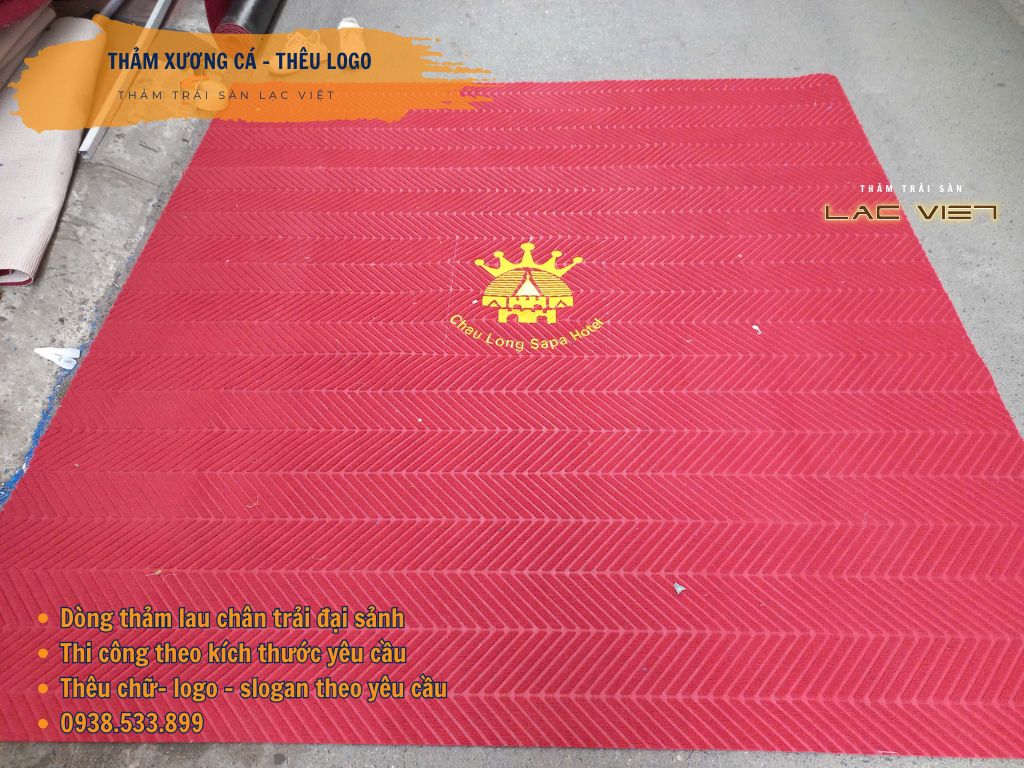 Thảm xương cá thêu logo khách sạn