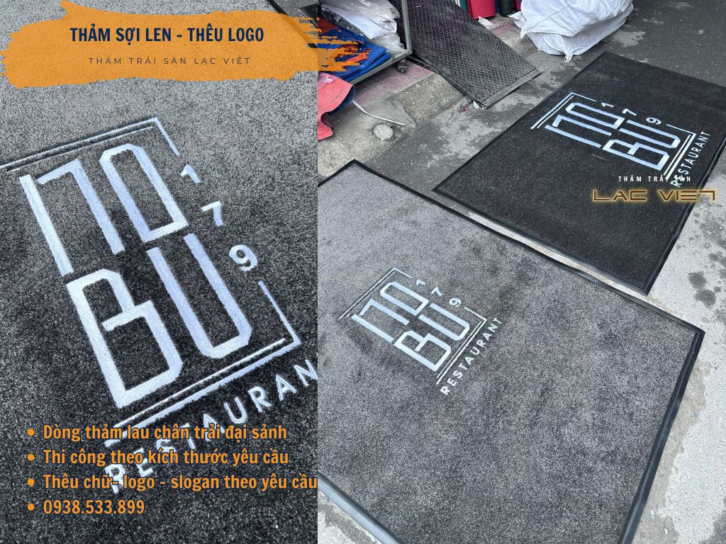 Thảm sợi len thêu logo